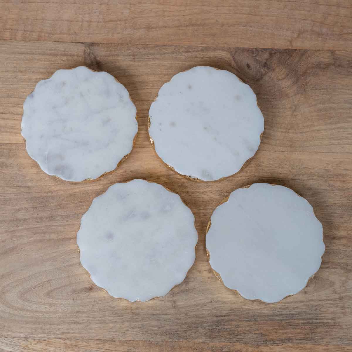 Royal Standard Ferrara Marble Coasters Set of 4 | White & Gold Round Coaster Set