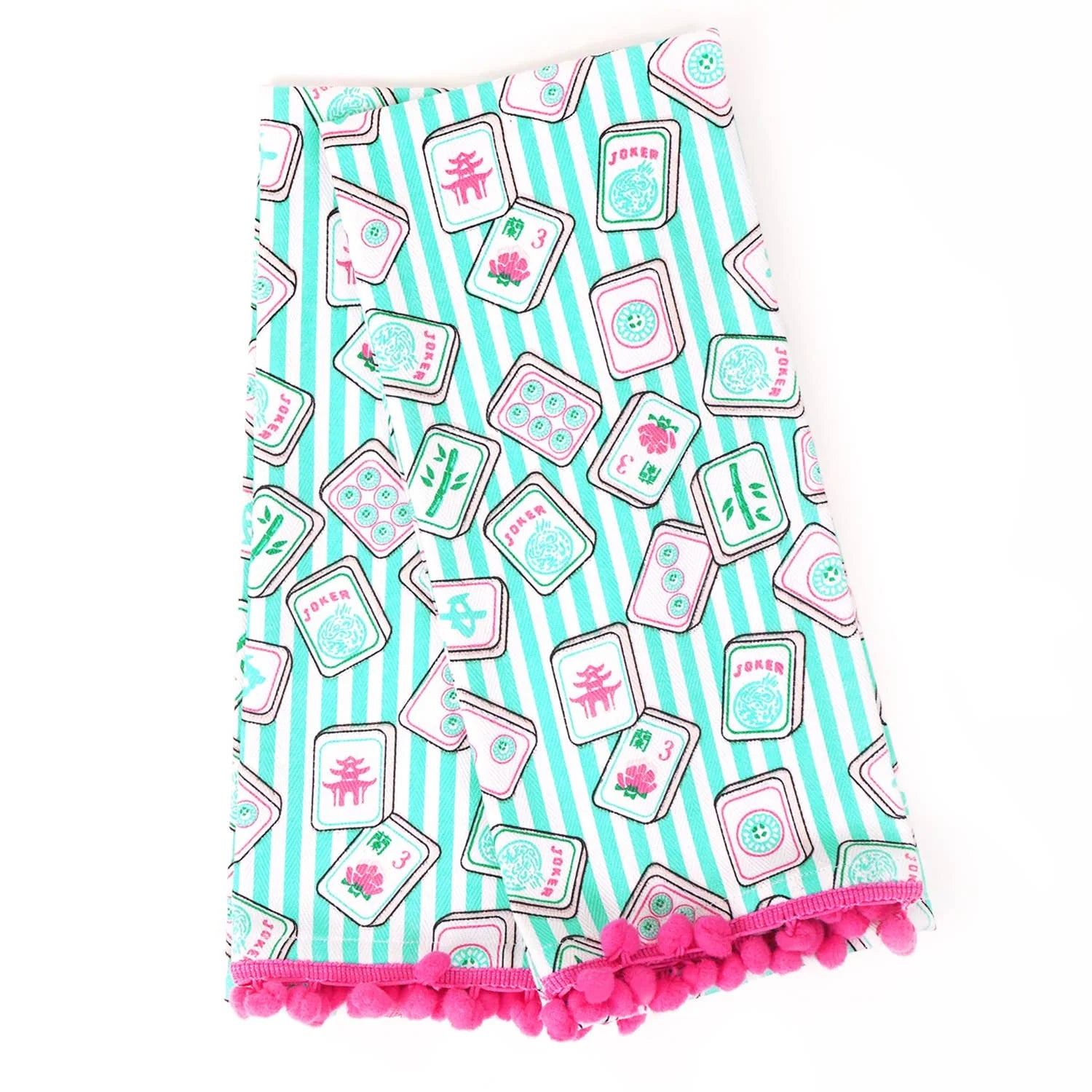 Mahjong Stripe Pom Pom Kitchen Towel | Stylish & Functional