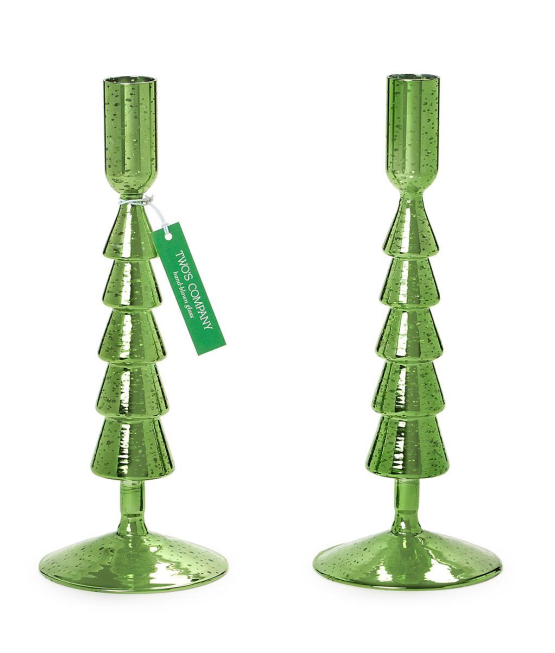 Green Christmas Tree Taper Candleholders