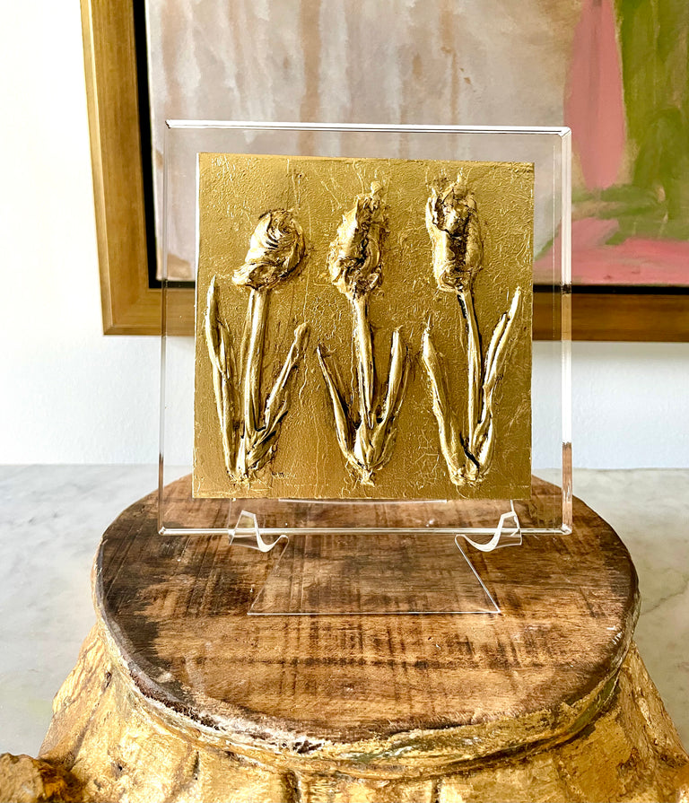 Reflections Triple Tulip Acrylic Block | Hand-Painted Tulip Décor