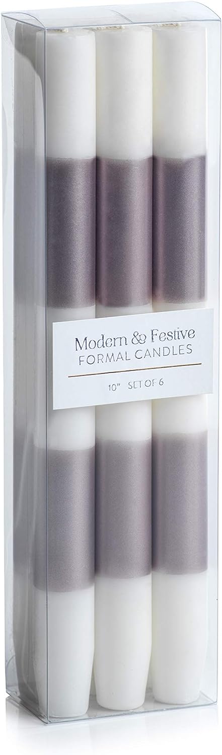 Zodax Striped Taper Candles | Modern & Festive Formal Candles Set of 6